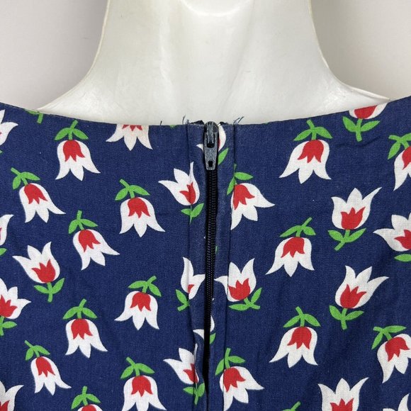 Dangerfield Princess Highway Dress Floral Navy Blue Tie Waist Cotton Size 8 - Picture 5 of 12